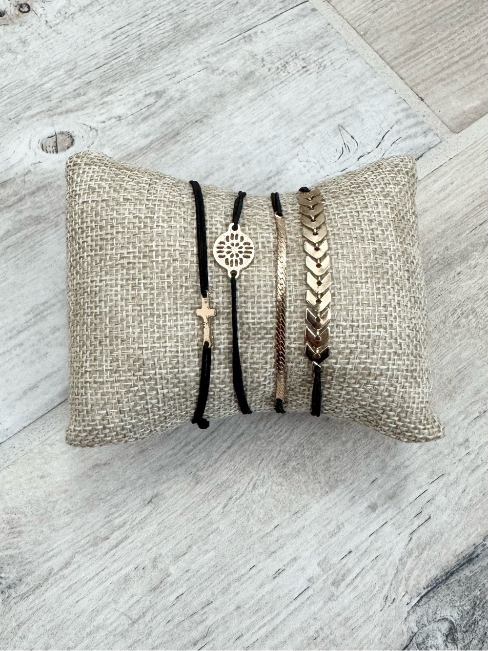 Gold Black Dainty Stretchy Bracelets (Set of 4)
